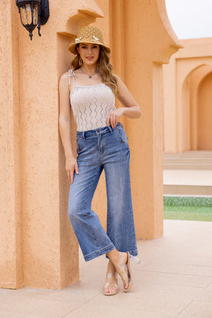 Orange fashion denim wide leg