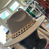 Grey hat with gold chain