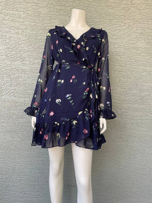 Navy floral wrap dress