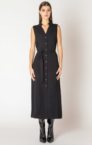 Dex black long button up dress
