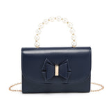 HD027-Pearl Top Handle Tie PU Clutch Bag: Silver