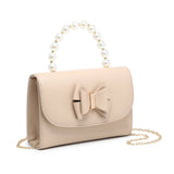 HD027-Pearl Top Handle Tie PU Clutch Bag: Silver