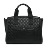 B23035-JFY Weaving Pattern Top Zipped Tote Handbag: Brown