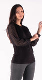 ISCA black blouse with mesh sleeve