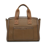 B23035-JFY Weaving Pattern Top Zipped Tote Handbag: Brown