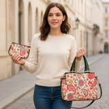 Printed Fabric Satchel Bag & Coin Pouch Set Combo for Women: Blue