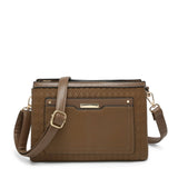 B23026-Triple compartments Top Zipped Cross Body Bag: Brown