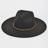 Faux Wool Chain Fedora Hat: Black