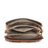 B23026-Triple compartments Top Zipped Cross Body Bag: Brown