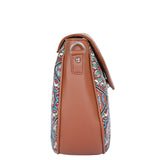 Hand Crafted Fabric Printed Crossbody Sling Bag for Womens: Blue