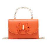 HD027-Pearl Top Handle Tie PU Clutch Bag: Silver