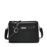 B23026-Triple compartments Top Zipped Cross Body Bag: Brown