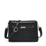 B23026-Triple compartments Top Zipped Cross Body Bag: Wine Red