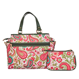 Printed Fabric Satchel Bag & Coin Pouch Set Combo for Women: Blue