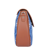 Hand Crafted Fabric Printed Crossbody Sling Bag for Womens: Blue