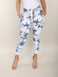 Moda Elegente blue white pattern pants