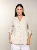 Moda Elegante cream linen button up top