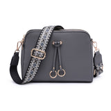 B23005-AW-Three Zipped Sections Canvas Strap Cross Body Bag: Wine Red