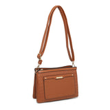 B23026-Triple compartments Top Zipped Cross Body Bag: Wine Red
