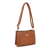 B23026-Triple compartments Top Zipped Cross Body Bag: Brown