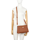 B23026-Triple compartments Top Zipped Cross Body Bag: Wine Red