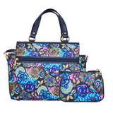 Printed Fabric Satchel Bag & Coin Pouch Set Combo for Women: Blue