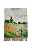 Bold Poppy & Monet Art Print Reversible Wool Tassel Scarf: Grey