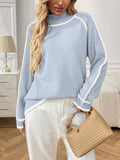Colorblock Mock Neck Pullover Knit Sweater: Light Blue