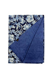 Decorative Leaf Floral Print Wool Frayed Scarf: Navy Blue