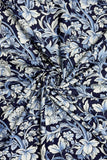Decorative Leaf Floral Print Wool Frayed Scarf: Navy Blue