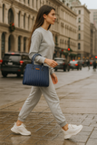 Women’s Vegan Leather Top-Handle Handbag Crossbody Sling Bag: Blue
