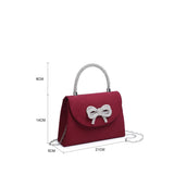 81230-Tie Diamante Embedded Top Handle Suede Clutch Bag: Navy