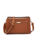 B23026-Triple compartments Top Zipped Cross Body Bag: Wine Red