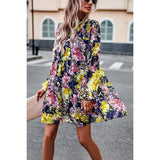 Elings Floral Print Tiered Sleeve Ruffle Hem Smock Dress