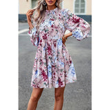 Elings Floral Print Tiered Sleeve Ruffle Hem Smock Dress