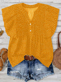 V-neck Button Pleated Top