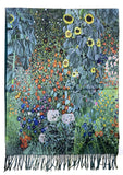 Klimt's 'Farm Garden with Sunflowers' Wool Tassel Scarf: Multi