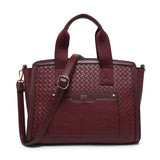 B23035-JFY Weaving Pattern Top Zipped Tote Handbag: Brown