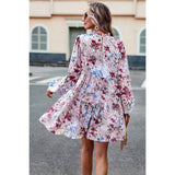Elings Floral Print Tiered Sleeve Ruffle Hem Smock Dress