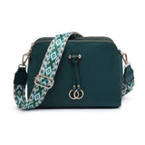 B23005-AW-Three Zipped Sections Canvas Strap Cross Body Bag: Wine Red