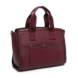 B23035-JFY Weaving Pattern Top Zipped Tote Handbag: Brown