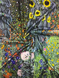 Klimt's 'Farm Garden with Sunflowers' Wool Tassel Scarf: Multi