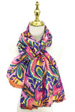 Bright Floral Print Wool Scarf: Pink