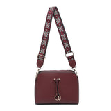 B23005-AW-Three Zipped Sections Canvas Strap Cross Body Bag: Wine Red