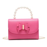 HD027-Pearl Top Handle Tie PU Clutch Bag: Rose