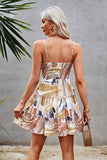 Elings Tie Dye V Neck Sleeveless Ruffle Hem A Line Dress