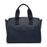 B23035-JFY Weaving Pattern Top Zipped Tote Handbag: Brown