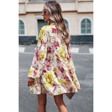 Elings Floral Print Tiered Sleeve Ruffle Hem Smock Dress