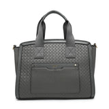 B23035-JFY Weaving Pattern Top Zipped Tote Handbag: Brown