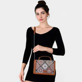 Handcrafted Print Fabric Women Top Handle Crossbody Bag: Multicolor